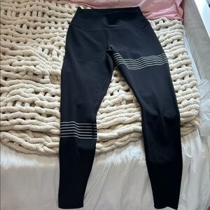 Alo Black Leggings with White Stripes